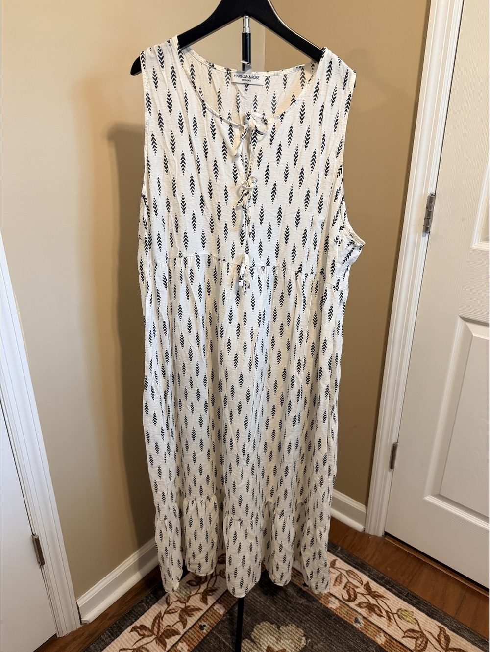 Harlow & Rose Ivory Black Print Sleeveless Dress Women 3X